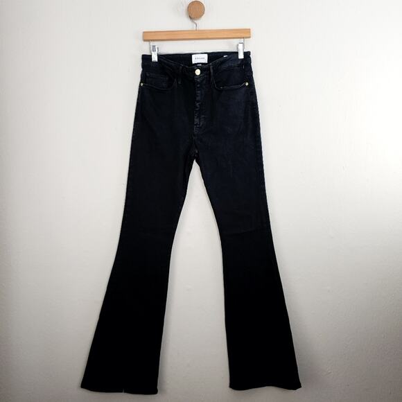 FRAME Le One Black Flare Split Hem High Waist Jeans Super Stretch NWT Size 2 - Picture 4 of 13